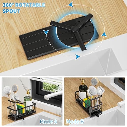 Cisily Black Sponge Holder for Kitchen Sink, Sink Caddy Organizer with High Brush Holder, Kitchen Countertop Organizers and Storage Essentials, Rustproof 304 Stainless Steel, Soap Dispenser Organize - Image 2