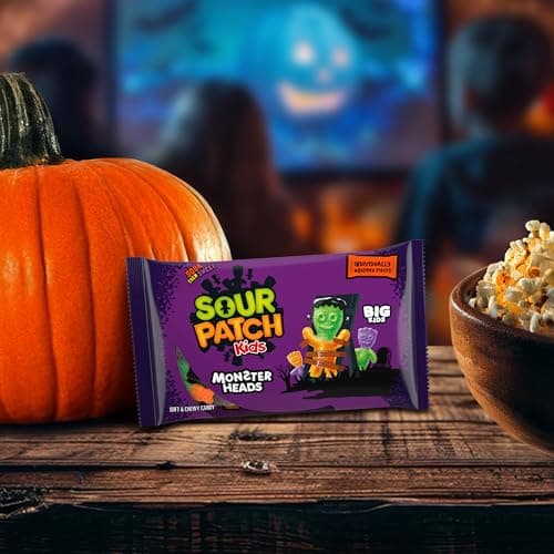 SOUR PATCH KIDS Big Kids Monster Heads Individually Wrapped Soft & Chewy Halloween Candy, 10 oz - Image 5
