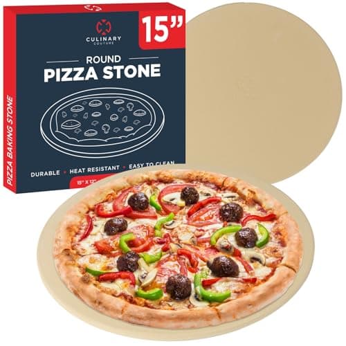Culinary Couture 15 inch Round Pizza Stone for Oven - Large Pizza Stone for Grill, Cordierite Stones for Bread, Calzone, Cookies - Pizza Making Kit