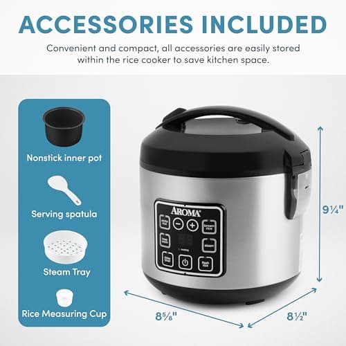 AROMA Digital Rice Cooker, 4-Cup (Uncooked) / 8-Cup (Cooked), Steamer, Grain Cooker, Multicooker, 2 Qt, Stainless Steel Exterior, ARC-914SBD - Image 3