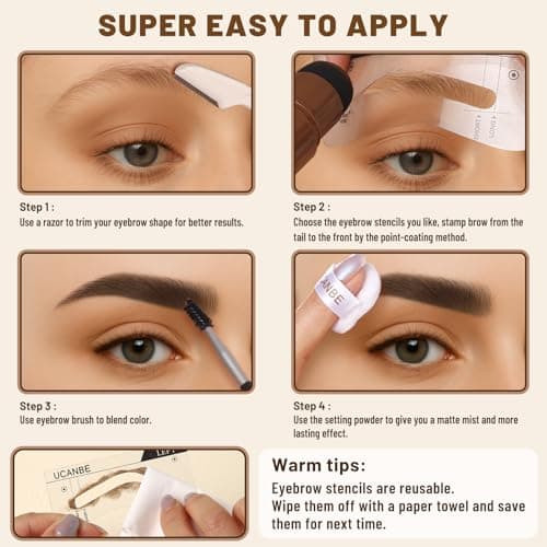 UCANBE 25PCS Eyebrow Stamp Stencil Kit With Dual-Color Eyebrow Stamp Pomade,20 Reusable Eyebrow Stencils,Finising Powder,Brush,Eyebrow Razor,Zipper Pouch,Waterproof Eye Brow Stamping and Shaping Kit04 - Image 5
