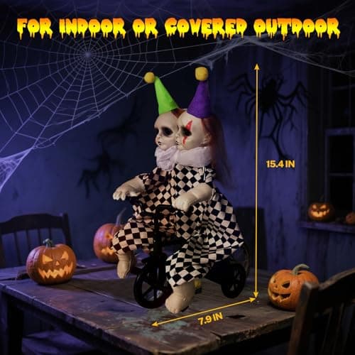 Halloween Decorations, Animatronic Scary Talking Clown with Motion, Biking Clown Decors, Touch and Sounds Activated, Indoor or Covered Outdoor Halloween Decorations, Haunted House Props - Image 5