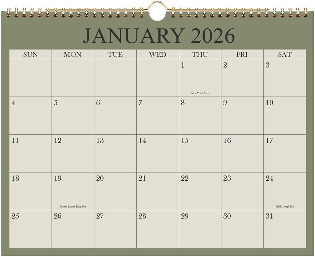 2026 Calendar - Wall Calendar 2026-2027 from January 2026 - June 2027, 18 Months Calendar with Premium Paper, Twin-Wire Binding & Hanging Hook, 8.5" x 11", Green 8.5" x 11" Cyan
