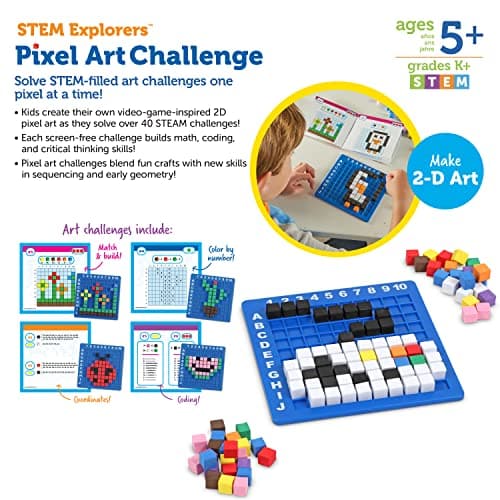 Learning Resources STEM Explorers Pixel Art Challenge - Math Puzzles, Pattern Blocks, Creativity for Kids Sensory Bin, Arts and Crafts, Math Manipulatives, Building Toys, Montessori - Image 6
