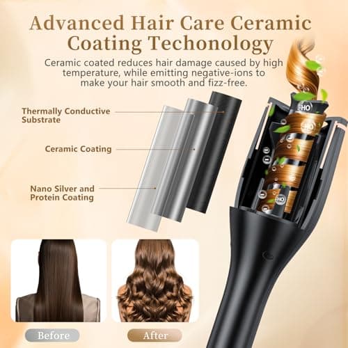 Automatic Hair Curler, Auto Rotating Curling Iron with 4 Temperatures, 8 Timers 12s-19s, LCD Display, 1" Large Slot, Dual Voltage, Auto Shut-Off, Anti-Scald (Black) - Image 6