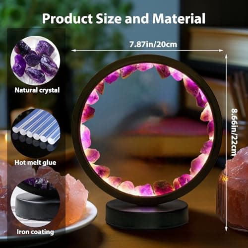 Runyangshi Amethyst Night Lamp 8.6" Natural Healing Crystal Bedside Lamp USB Port 3 Colours Dimming Mode Bedroom Lamp Suitable Night Light for Living Room Bedroom Office Home Decor Ideal Gift - Image 2