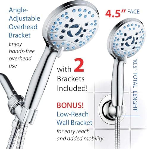 AquaCare High Pressure 8-mode Handheld Shower Head - Anti-clog Nozzles, Built-in Power Wash to Clean Tub, Tile & Pets, Extra Long 6 ft. Stainless Steel Hose, Wall & Overhead Brackets - Image 8