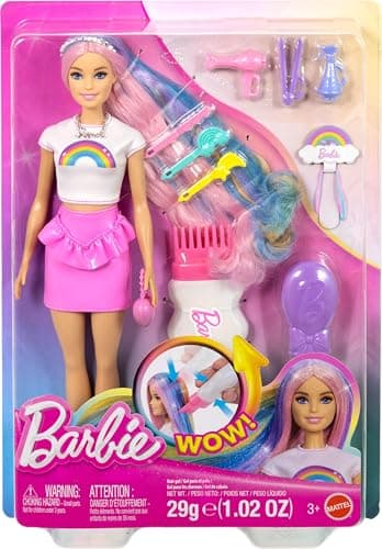 ​Barbie Rainbow Sparkle Hair Doll and Accessories | Fashion Doll Featuring Extra-Long Hair with 12 Stylish Accessories Including Glitter Tube and Hair Dryer - Image 7