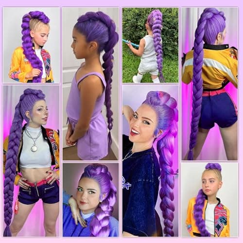 Long Purple Braiding Hair Pre Stretched Synthetic Braiding hair Extensions for Braids, Purple Hair Extensions for Stage Party Halloween Costume Cosplay - Image 6