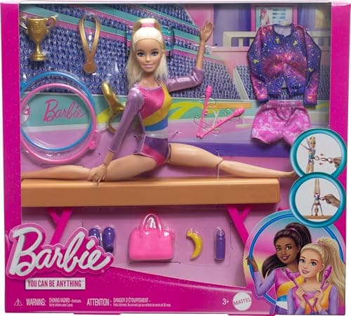 ​Barbie Gymnastics Doll & Accessories Playset | Blonde Fashion Doll, C-Clip for Flipping Action, Balance Beam, Warm-Up Suit & More - Image 6