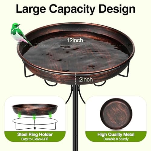 Daoeny 35In Metal Bird Bath for Outside, Vintage Freestanding Birdbaths & Birdfeeder, Bird Baths Feeder Bowl for Outdoors Garden Patio Yard Lawn Decor, Upgraded 5-Pronged Base (Antique Bronze) - Image 2
