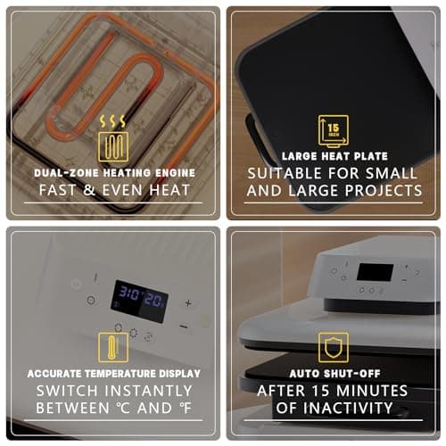 HTVRONT Auto Heat Press Machine for T Shirts - 15x15 Smart T Shirt Press Machine with Auto Release - Professional Heat Press for Sublimation, Vinyl, Heat Transfer Projects - Image 4