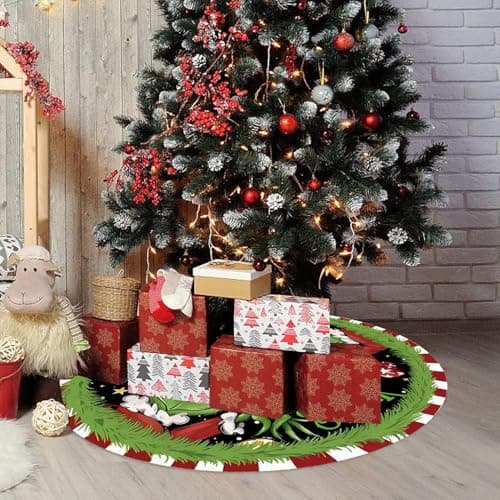 Christmas Tree Skirt 36 Inch Green Funny Trimmed Tree Skirt Christmas Decorations Tree Mat Merry Christmas Party Home Decor - Image 7