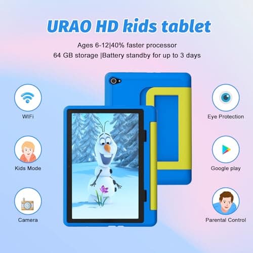 URAO Kids Tablet, Android 14 Tablet for Kids 10 inch Octa-Core with Case, 64GB 1TB TF Card Expandable for Toddler Children, Parental Control, Dual Camera, WiFi,Gift - Image 2