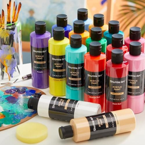Shuttle Art Acrylic Paint, 24 Colors Acrylic Paint Bottle Set, 250ml/8.45oz Each, Rich Pigments, High Viscosity, Bulk for Artists, Beginners and Kids Painting on Rocks Crafts Canvas Wood - Image 8