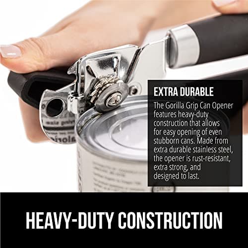 The Original GORILLA GRIP Heavy Duty Stainless Steel Smooth Edge Manual Can Opener and Bottle Openers, Soft Ergonomic Handle, Oversized Handheld Easy Turn Knob, Multifunctional Kitchen Tool, Black - Image 4