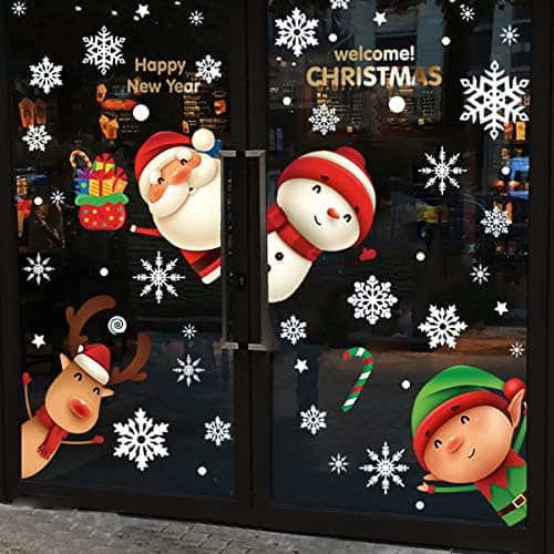 XIMISHOP 82PCS Christmas Snowflake Window Clings Stickers for Glass, Xmas Decals Christmas Decorations Indoor Holiday Snowflake Santa Claus Reindeer Decals for Party - Image 5