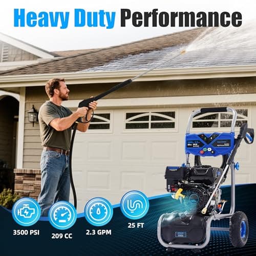 3500 PSI Gas Pressure Washer, 209CC Engine, 2.3 GPM, 4 Adjustable Nozzles, 25ft Hose for Cleaning Cars, Patios, Walls, and Gardens (Blue) - Image 3