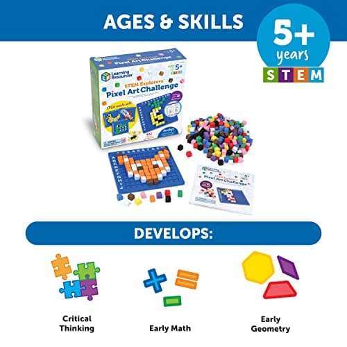 Learning Resources STEM Explorers Pixel Art Challenge - Math Puzzles, Pattern Blocks, Creativity for Kids Sensory Bin, Arts and Crafts, Math Manipulatives, Building Toys, Montessori - Image 5