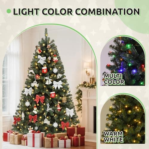GOOBED Prelit Green Christmas Tree 7.5FT with Remote Control, Pre-Lit Green Artificial Hinged Spruce Christmas Tree with 1450 Tips, 550 LED Lights and 11 Light-Modes for Home, Party Decoration - Image 4
