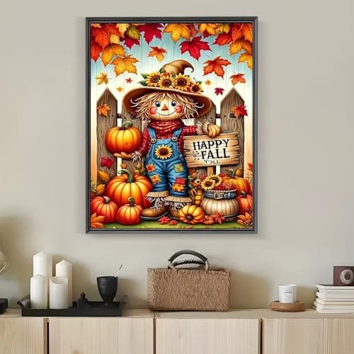 Happy Fall Scarecrow Diamond Painting Kits for Adults, 5D Pumpkin Diamond Art Kits for Adults Beginners, DIY Full Round Drill Diamond Dot Painting Gem Art Kits for Adult,Home Wall Decor 11.8x15.7 Inch - Image 2