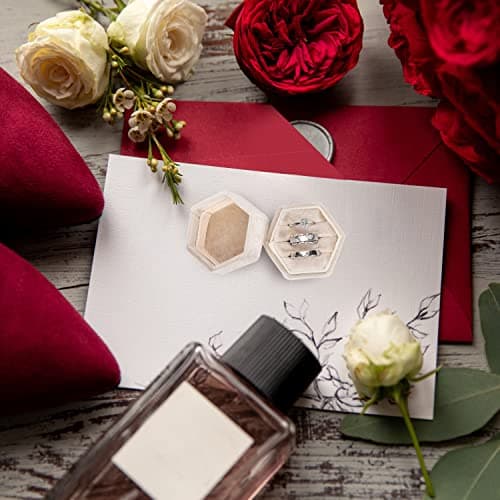 WantGor Velvet Jewelry Ring Box, 3 Slots Hexagon Ring Gift Box Vintage Ring Display Holder Case for Wedding Ceremony Proposal Engagement (Beige, 3 Slots) - Image 5