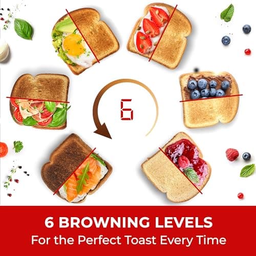 Mueller UltraToast Full Stainless Steel Toaster 4 Slice, Long Extra-Wide Slots for Bagels and Waffles, 6 Browning Levels, LED Display, Cancel/Defrost/Reheat Functions & Removable Tray, Kitchen Gadgets - Image 5