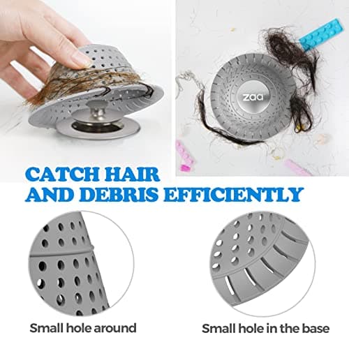 zaa Bathtub Drain Hair Catcher, Premium Silicone Shower Hair Catcher, 1Pack Collapsible Hair Stopper for Pop Up and Regular Drains of Shower, Bathtub, Bathroom, Sink, Gray - Image 4