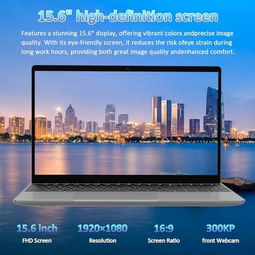 Auusda 15.6" Laptop Computer Notebook, 16GB RAM, 1TB NVMe, 4C4T N95 1.7-3.4GHz, FHD, Backlit Keyboard, Fingerprint Reader, Camera, USB-A, Bluetooth, WiFi, Win11 Pro, Up to 10TB Storage, Silver, T152A - Image 4