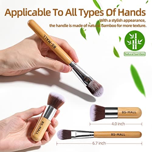 BS-MALL Makeup Brush Set 11Pcs Bamboo Synthetic Kabuki Brush Set Foundation Powder Blending Concealer Eye shadows Blush Cosmetics Brushes with Organizer Bag & Makeup Sponge (style, Count, 12) - Image 3