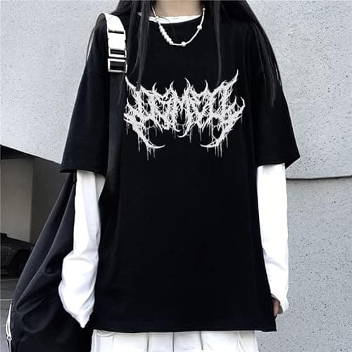 Goth Shirt Gothic Shirt Fake Two-Piece Alternative Clothing Goth Long Sleeve Top Grunge Clothes (Black02,XXL,XX-Large) - Image 3