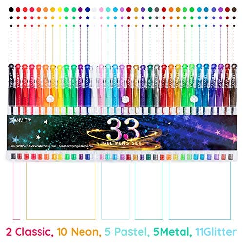 TANMIT Gel Pens, 33 Color Gel Pen Fine Point Colored Pen Set with 40% More Ink for Adult Coloring Books, Drawing, Doodling, Scrapbooks Journaling - Image 2