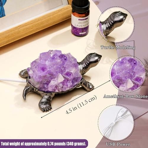 Runyangshi Natural Amethyst Turtle Night Lamp Healing Crystal Bedroom Bedside Table Lamp USB Port Home Decor Women Men Gift - Image 2