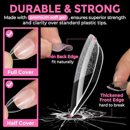 UNA GELLA Short Almond Fake Nails 216pcs Pre-shape Gel Acrylic Nail Tips for Full Cover Nail Extension Home DIY Nail Salon 12 Sizes Gelly Tips - Image 5