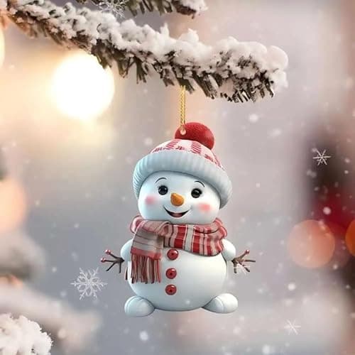 Christmas Ornaments Cute Snowman Acrylic Ornaments for Christmas Tree Decorations White Snowman with Hat Christmas Hanging Ornament Ornament Hanging Decorations for Christmas Tree Decor 5pcs - Image 7