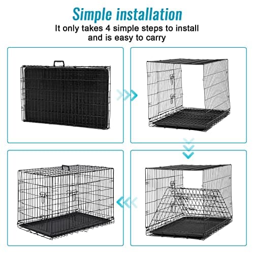 FDW Dog Crate for Small Dogs 24 Inch Folding Metal WirePet Cage Double Door W/Divider Panel Indoor Outdoor Kennel Leak-Proof Plastic Tray,Black - Image 6