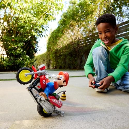 Hot Wheels Mario Wheelie Motocross RC, Remote-Control Motorcycle | Battery-Powered Moto with Figure that Moves & Tilts with Turns, Inspired by The Super Mario Bros. Movie - Image 2