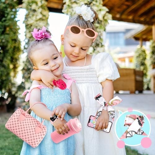 Oisacirg Play Purse for Little Girls, 32PCS Toddler Purse with Pretend Makeup for Kids, Princess Toys Includes Handbag, Phone, Wristwatch, Silk Scarf Kids Toy Purse Birthday Gift for Girls 3 4 5 6 + - Image 7
