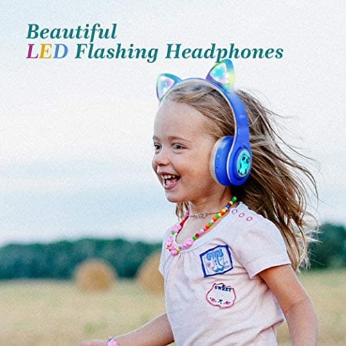 Woice Wireless Bluetooth Kids Headphones, LED Flashing Lights, Music Sharing Function, 85db Volume Limited, Over-Ear and Build-in Mic Wireless/Wired Children Headphones for Boys Girls (Blue) - Image 2