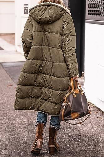 PRETTYGARDEN Women's Long Puffer Jackets 2025 Winter Zip Up Shaggy Fleece Long Hoodie Coats (Light Army Green,Medium) - Image 2