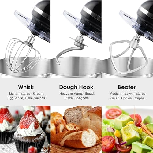 Aucma Stand Mixer,6.5-QT 660W 6-Speed Tilt-Head Food Mixer, Kitchen Electric Mixer with Dough Hook, Wire Whip & Beater (6.5QT, Black) - Image 5
