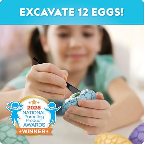 Blue Marble Easter Eggscavation Dig Kit - 12 Easter Egg Dig Bricks with Real Gemstones & Glow in The Dark Dinosaur Figures, Includes Dig Tools, Egg Hunt or Dig Party Activity, Easter Basket Stuffers - Image 2