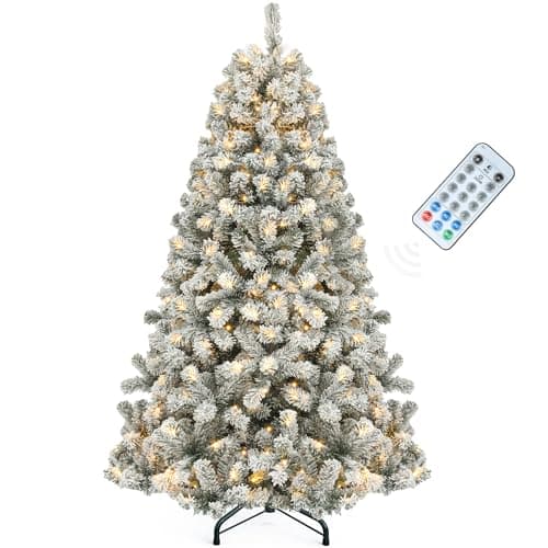 YITAHOME Prelit Snow Flocked Artificial Full Christmas Tree 6ft with Remote Control, Christmas Pine Tree with 11 Light-Modes, 1000 Branch Tips, and Foldable Base for Home, Party Decoration - Image 9