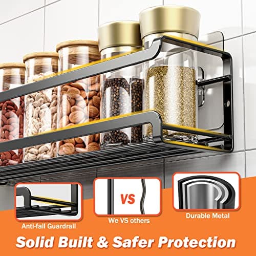 Bunoxea Spice Rack Wall Mounted 4 Pack,Space-Saving Spice Organizer for Spice Jars and Seasonings,Screw or Adhesive Hanging Spice Rack Organizer for Your Kitchen Cabinet,Pantry Door,11.41x2.75x2.75in - Image 4