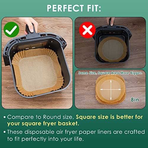 Air Fryer Paper Liners, 125Pcs Parchment Paper, Air Fryer Liners Disposable for Microwave, Non-Stick Air Fryer Liner Square Free of Bleach (8IN) - Image 4