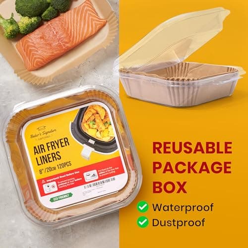 Air Fryer Paper Liners, 125Pcs Air Fryer Disposable Liners, Non-Stick and Oil Proof for Easy Cleanup, 8” Square for 5-8 qt Basket by Baker's Signature - Image 8