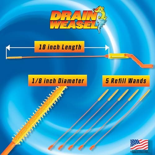 FlexiSnake Drain Weasel Sink Snake Hair Clog Remover Tool, Pipe, Bathroom, Bathtub Cleaner, 18-inch, Made in the USA, 5 Wands and Removable Handle - Image 7