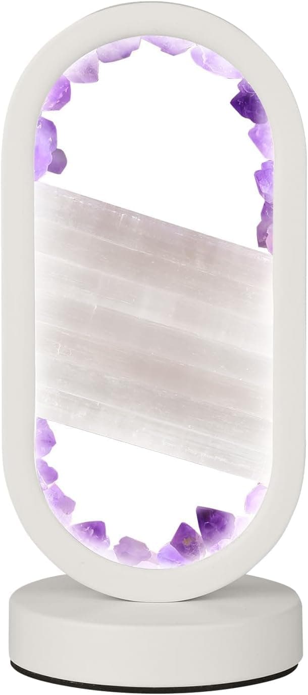 GC QUILL Natural Amethyst and Selenite Crystal Healing Night Table Lamp –3-Color Dimmable Mood Lighting for Meditation Relaxation and Restful Sleep, Purple Crystal Bedroom Decor (White) - Image 10