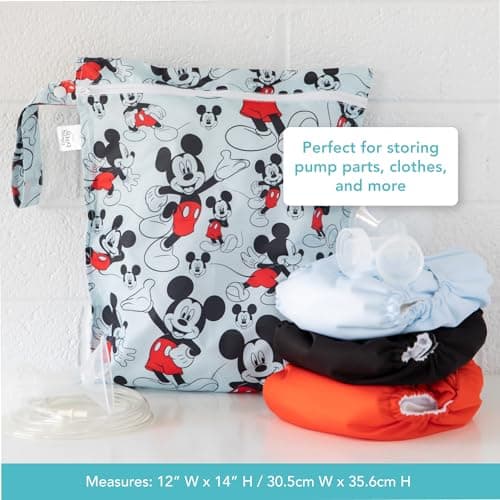 Bumkins Disney Waterproof Wet Bag for Baby, Travel, Swim Suit, Cloth Diapers, Pump Parts, Pool, Gym Clothes, Toiletry, Strap to Stroller, Daycare, Zipper Reusable Bag, Packing Pouch, Mickey Mouse - Image 5