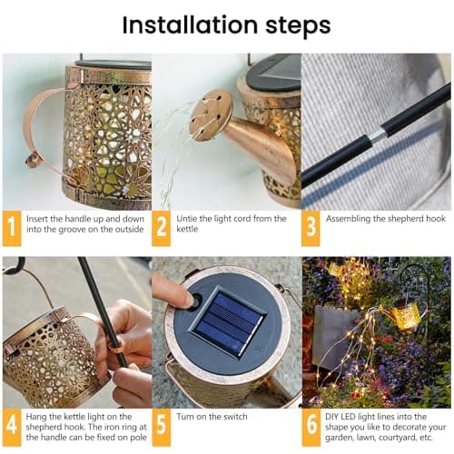 Misawce Solar Lights Outdoor Decorative Metal Solar Watering Can Lights Waterproof Hanging Solar Garden Decor Yard Lights Outside Patio Lawn Gifts Mom Grandma Women Birthday(Warm White) XGC-SHD1-NB - Image 4